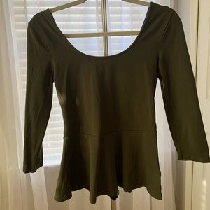 Olive green deep scoop neckline peplum top small